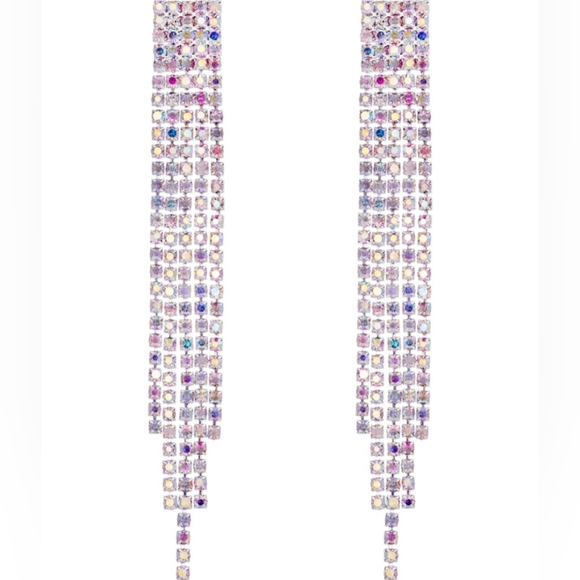 Long AB Rainbow Sparkling Art Deco Earrings Rhinestone CZ Event Minimalist New - Picture 2 of 10